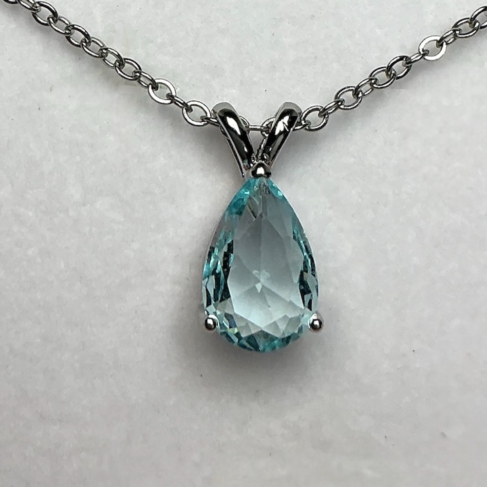 🩵 Swiss Blue Topaz Pear Cut Teardrop Pendant Necklace